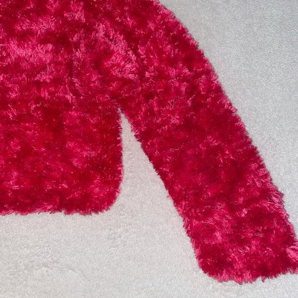 Vintage Fluffy Hot Pink Crop Long Sleeve Sweater - Picture 3 of 4